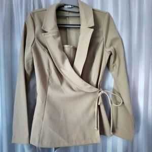 Suit Tan Suit with skirt.  Skirt is 18" long